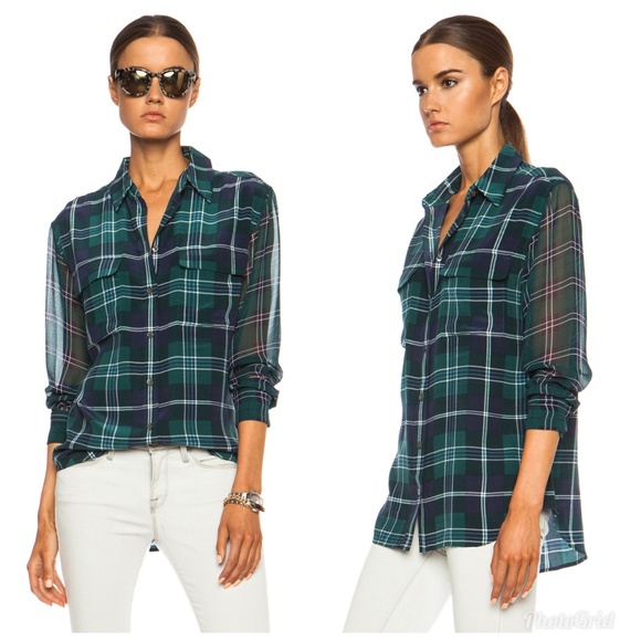 Equipment Tops - Equipment plaid silk blouse